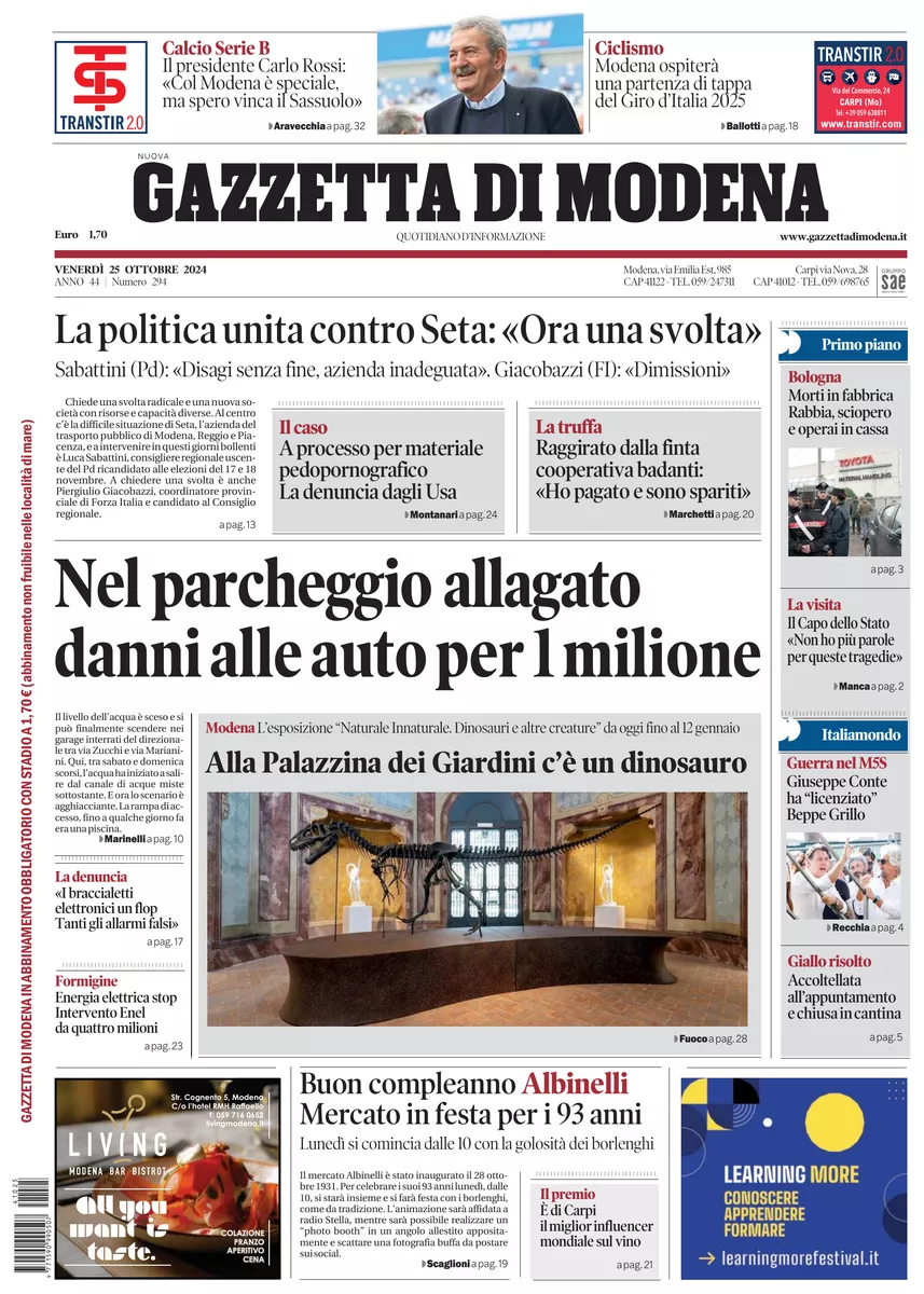 Prima-pagina-gazzetta di modena-oggi-edizione-del-2024-10-25